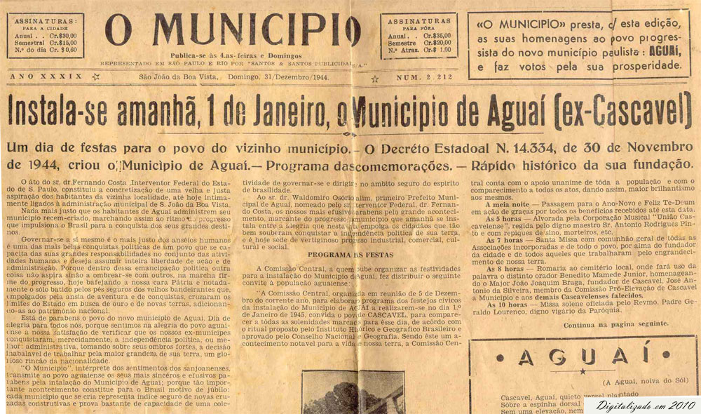 Jornal o Muncípio ano 1944